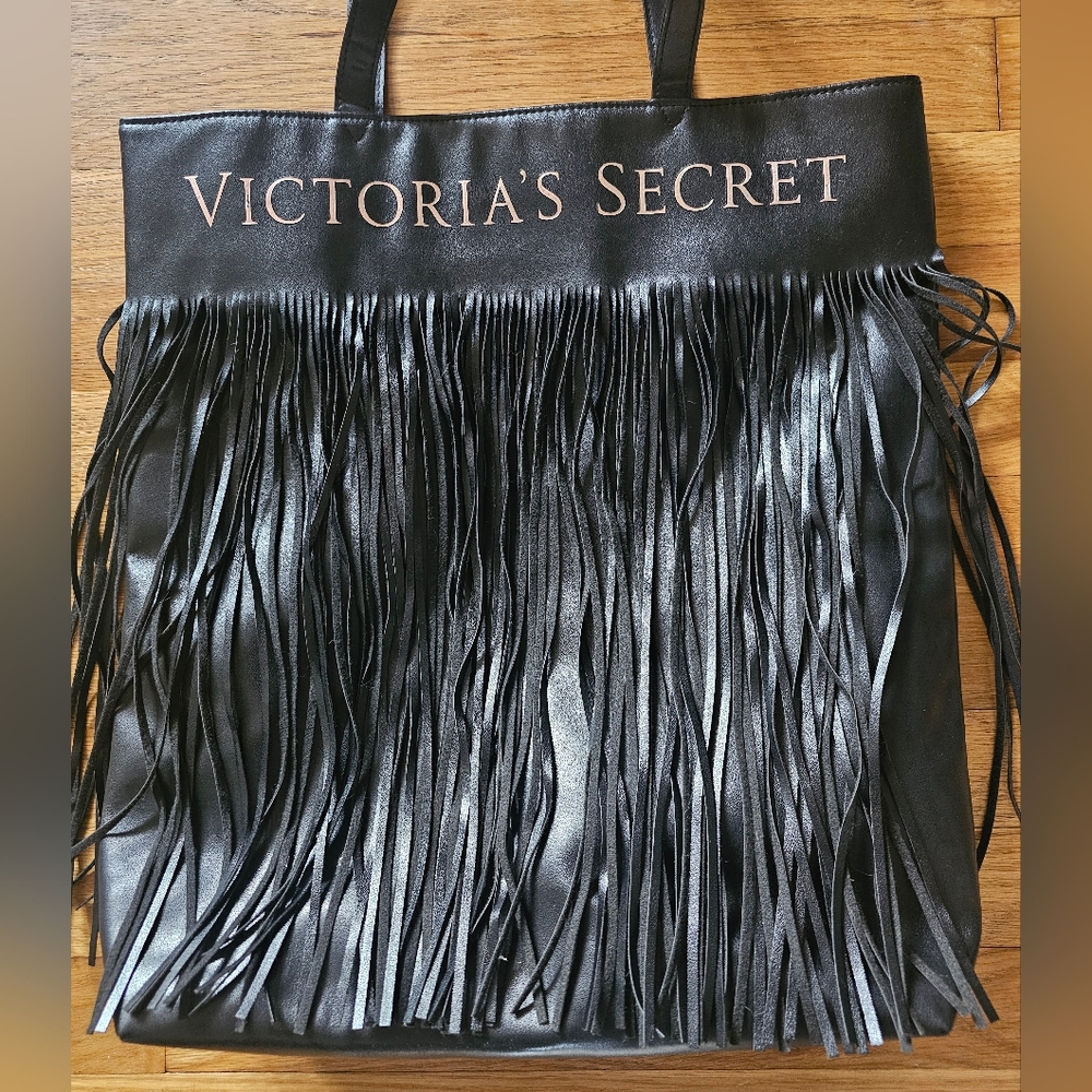 Victoria's Secret Black Fringe Large Tote Bag